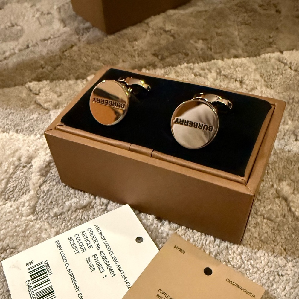 Burberry Silver Engraved Logo Cufflinks